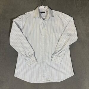 Canali Dress Shirt Mens 46 18 Blue Stripe Made in Italy Button Up Cotton